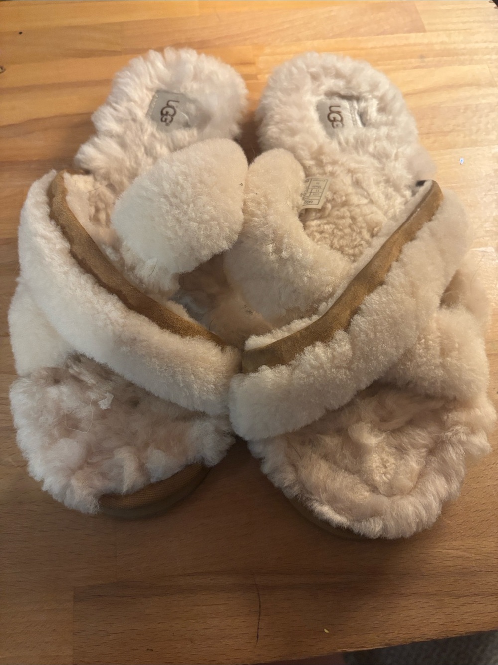 UGG Cream Shearling Cross-Band Slippers